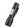 Cross-border exclusive USB charging flashlight, strong light rechargeable, telescopic zoom, aluminum alloy with pen clip Item Picture